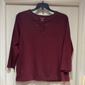 Bon Worth Women's Burgundy Lace Long Sleeve Top